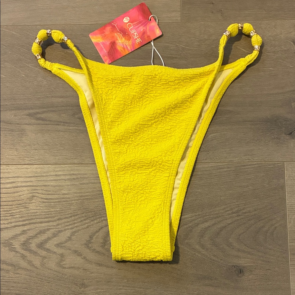Cupshe Sunny Yellow Textured Bikini Bottom with Knotted Rings